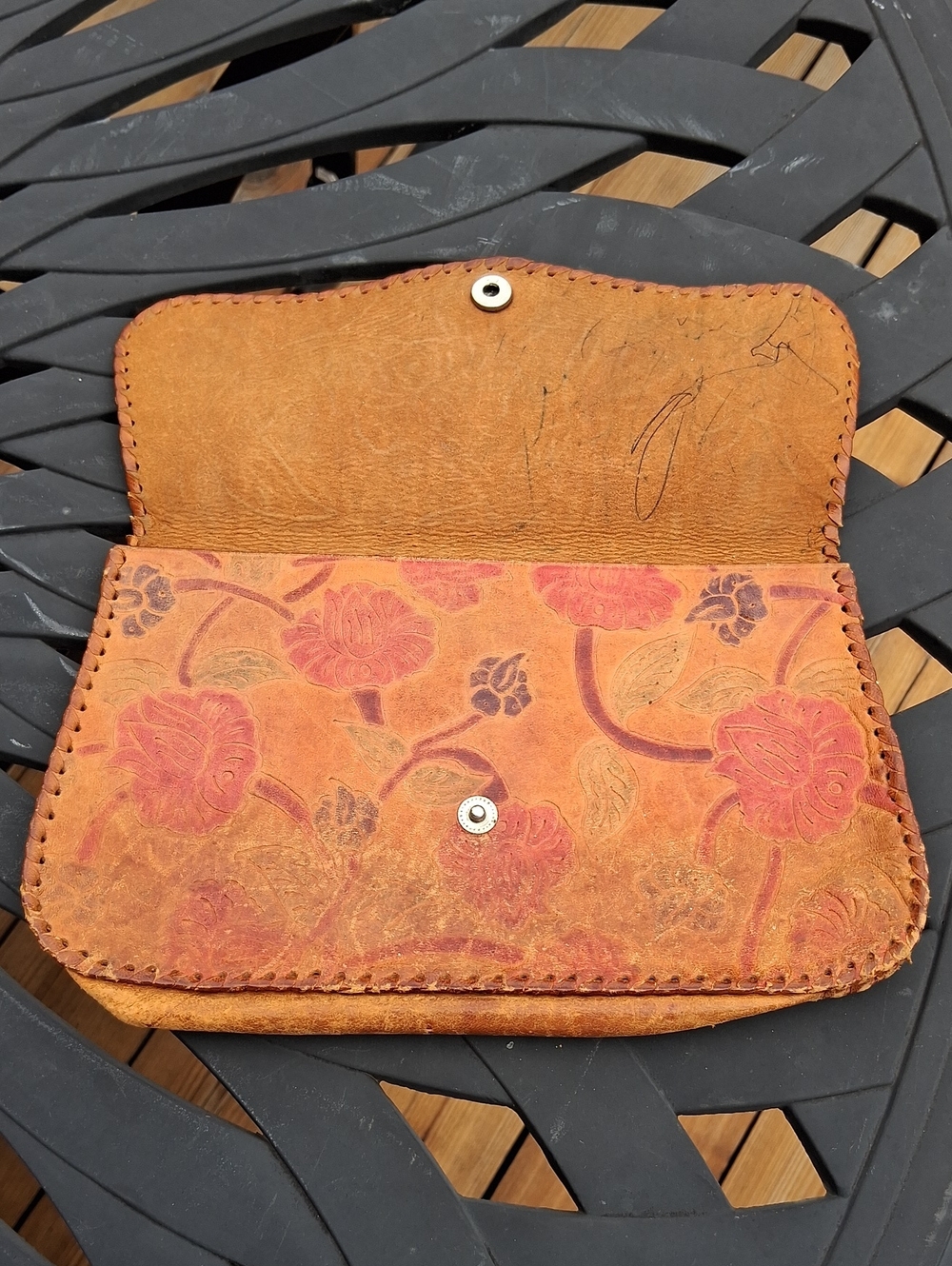 Hand-Tooled Floral Clutch Leather Wallet